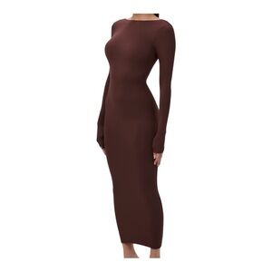 Naked Wardrobe Brown Ribbed Bodycon Dress